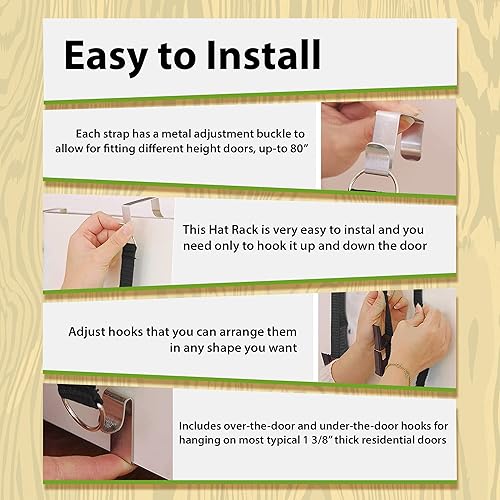 Porte-chapeaux réglable sur la porte, support de casquette de baseball, support de chapeau pour porte de placard, porte-chapeaux, deux sangles, peut contenir jusqu'à 18 capuchons, noir - Nail Gallerys