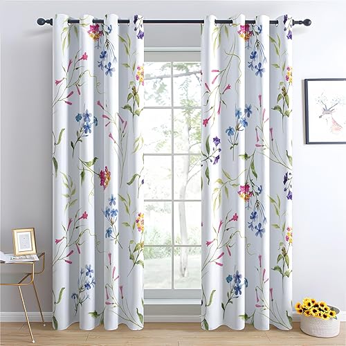THYUNQ Rideau Occultant, Motif Fleuri - Rideaux Thermiques Imprimé pour Salon Chambre Fenetre, Lot de 2 Rideaux et Draperies Intérieurs à Oeillets, 140x220 cm (L x H) - Nail Gallerys