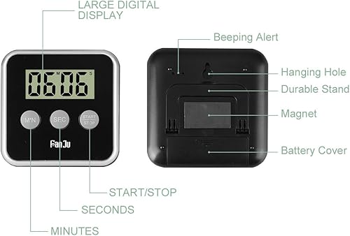 FanJu FJ231 Minuterie de Cuisine Numérique avec Grand Affichage Numérique / Alarme Forte / Dos Magnétique / Stand Pliable / Opération Facile Minuterie à Rebours Minuteur D'oeufs - Nail Gallerys