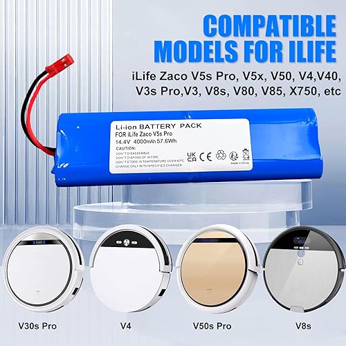 Batterie 4,0 Ah pour iLife Zaco Home Cleaner Robot ménager, Compatible avec V5s Pro, V5x, V4, V3, V3s Pro, V8s, V40, V50, V80, V85, x750 Robot ménager, Remplacement pour iLife 18650B4-4S1P-AGX-2 - Nail Gallerys