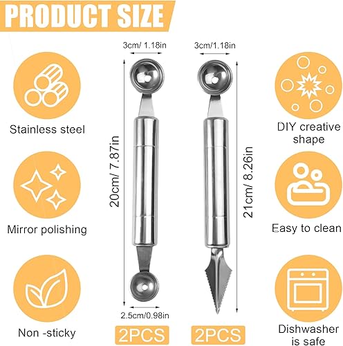 4 Pièces Outil à Découper les Fruits, 2 en 1 Couteau pour Sculpture Fruits, Cuillères à Fruits en Acier Inoxydable, éplucheur de Melon, Couteau à Découper Fruits Multifonctionnel pour Maison, Cuisine - Nail Gallerys