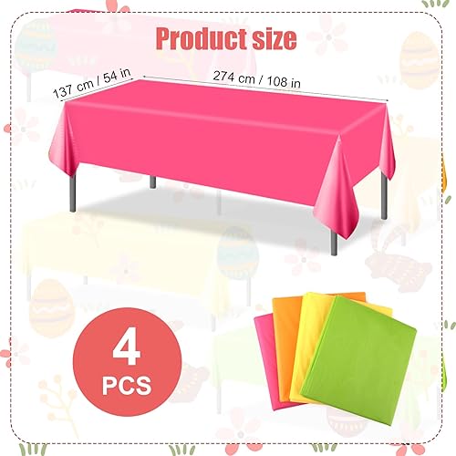 XIHIRCD 4pcs Nappe Fluo en Plastique, 137x274cm à Usage Unique Nappe Colorée Vert Rose Orange Jaune Nappe Rectangulaire Décorations de Fête pour Anniversaire Fête Phosphorescente - Nail Gallerys