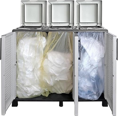 INTEC - Poubelles de tri Selectif 3 Sacs Armoire Recyclage Gris Clair 102 x 37 x 90 cm Poubelle de tri 3 Portes 4 pieds - Nail Gallerys