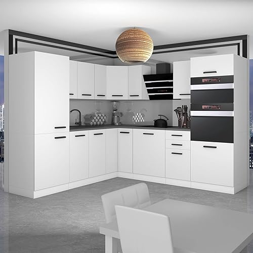 Belini Cuisine Equipee Complete Stacy Muebles de Cuisine Complets. L-Forme Cuisine. Cuisine Complete sans Plan de Travail, ébène Royal - Nail Gallerys