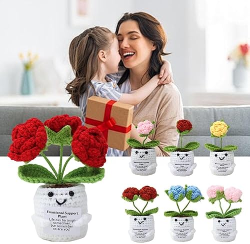Poupée au crochet de soutien émotionnel – Rose en peluche faite à la main – Plantes tricotées au crochet – Cadeau créatif en tricot – Petite fleur au crochet pour bureau, bibliothèque, chevet - Nail Gallerys