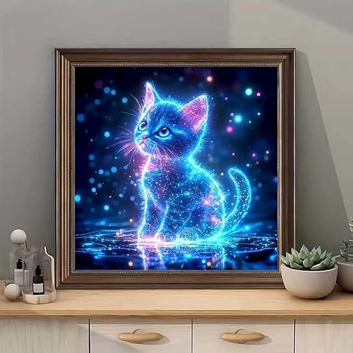 Kit Diamond Painting 5D Chat, DIY Peinture au Diamant Cristal pour Enfants et Adultes, Décoration Murale Moderne, Tableau Perle Diamant pour Maison,Peinture Strass Diamant,Diamant rond，30x30cm - Nail Gallerys