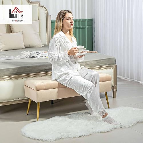 HOMCOM Banc avec Espace de Rangement, Banc rembourré avec Couvercle, Banc-lit avec Aspect Velours, pour Couloir Chambre à Coucher Salon, Cadre métallique 102 x 35 x 43 cm Beige - Nail Gallerys