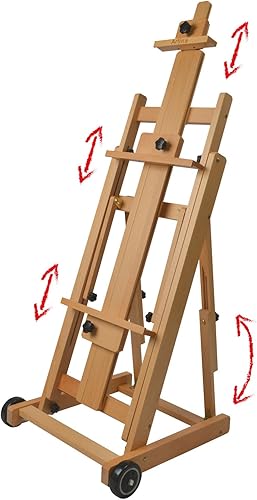 Artina Chevalet Atelier Peinture Bordeaux – Chevalet en Bois de Hêtre avec Support pour 2 Toiles Inclinaison & Hauteur Réglable, 2 Roulettes – Grand Chevalet Stable et Robuste - Nail Gallerys
