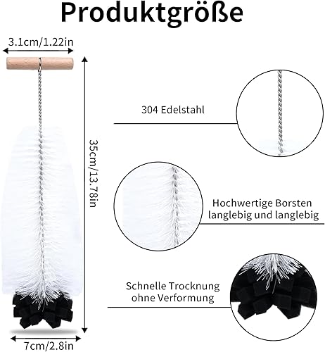 Goupillon Bouteille 35cm, Brosse Dense pour Biberon, Gourde en Verre et Bouteilles Étroites, Nettoyage Profond sans Rayures ni Résidus, Séchage Rapide & Poignée Ergonomique Certifié - Nail Gallerys