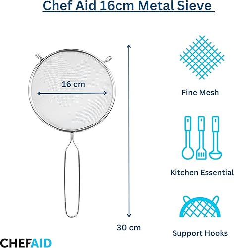 Chef Aid Passoire métallique à long manche, 16 cm, outil essentiel de cuisine, idéale pour filtrer, égoutter, laver une grande variété d'aliments, avec un maillage fin pour une utilisation facile - Nail Gallerys