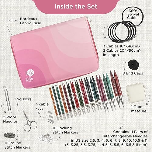 KnitPro Ensemble d'aiguilles interchangeables Dreamz - Paires d'aiguilles à tricoter circulaires 11x10 cm avec accessoires Ensemble Regal,code couleur pour débutants, professionnels et coffret cadeau - Nail Gallerys