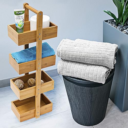 Relaxdays Étagère de salle de bain en bambou avec poignée cuisine panier de douche HxLxP : 75 x 25 x 15 cm avec 4 compartiments, nature, Bois - Nail Gallerys