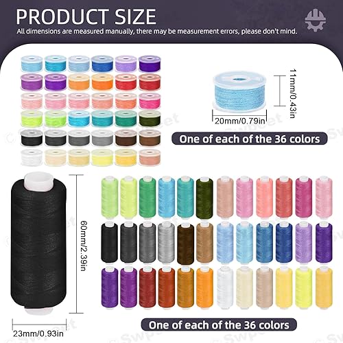 Swpeet 72pcs 36 couleurs bobine kit de fil à coudre, bobine pré - enroulée et bobine de fil/bobine de fil pour machine à coudre polyester, articles de couture à la main, voyage, bricolage et maison - Nail Gallerys
