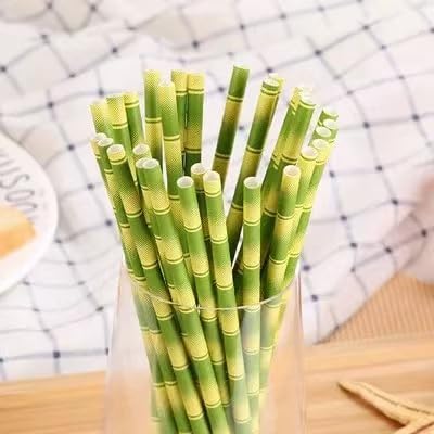 Wxinsheng Paille en Papier Bambou,100 Pièces Pailles en Papier Bambou Écologiques,Paille Jetables,Pailles en Papier Bambou Vert,pour Cocktails,Café,Jus - Nail Gallerys