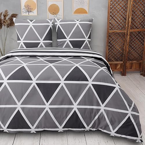 Vency Housse de Couette 140x200 2-Pièces Gris - Oeko-TEX 80% Coton & 20% Polyester, 1x Housse de Couette avec Fermeture éclair + 1x taie d'oreiller à Fermeture enveloppe de 65x65 cm, Modèle Stripe - Nail Gallerys