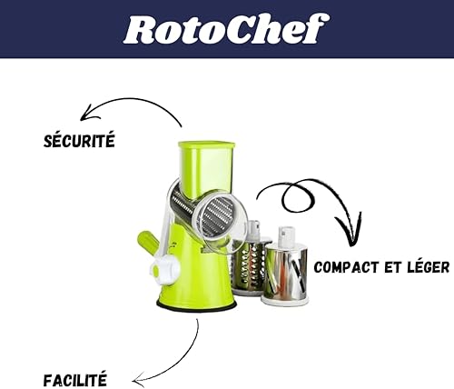 maison culte maisonculte RotoChef - Mandoline a légumes Manuelle Coupe Legumes Multifonctions avec 3 Lames de Tambour Détachables pour Pommes de Terre, Carottes, Fromage, Forte Aspiration - Nail Gallerys