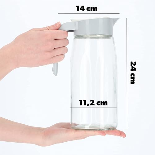 KADAX Carafe en Verre, 11,2 x 14 x 24 cm, Pichet avec Couvercle, Carafe à Eau avec Poignée confortable, Carafe pour boissons froides, Cruche à Eau (1,45 l, crème) - Nail Gallerys