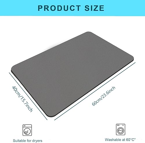 Druuzyl Tapis de Bain 40x60cm Gris - Tapis Salle de Bain en Diatomite Ultra Absorbant, Antidérapant et Séchage Rapide, Microfibre Lavable pour Douche/Baignoire, Tapis Absorbant Vaisselle - Nail Gallerys