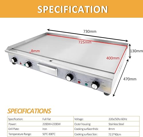 MOOTACO Plancha électrique commerciale en acier inoxydable,73cm avec contrôle de température réglable,minuterie,barbecue (73 x 40 cm) - Nail Gallerys