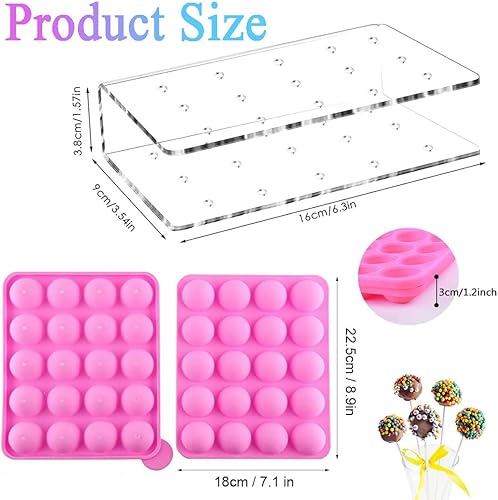 Moule Pop Cake, Moulle à Sucette Plateaux, Lollipop Mold, 20 Trous Gâteau Pop Stand, Support À Sucettes, pour La Fabrication Chocolat, Bonbons, Cuisson Gâteau, Sucette (Rose) - Nail Gallerys