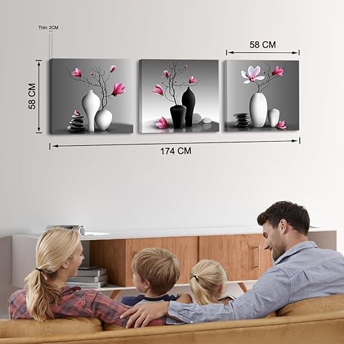 Piy Painting Impression Sur Toile En Vase à Fleurs, Art Mural En Toile Fleur, Peinture Murale Moderne, Facile à Accrocher Pour Salon Chambre à Coucher Hôtel Cuisine, 3x 58x58 cm(174x58 cm) - Nail Gallerys