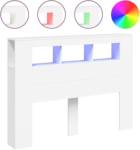 HOMTAKIE Tête de Lit à LED, Tête de Cadre de Lit, Accessoire de Lit Double, Meuble de Chambre à Coucher Maison Intérieur, Blanc 140x18,5x103,5cm - Nail Gallerys