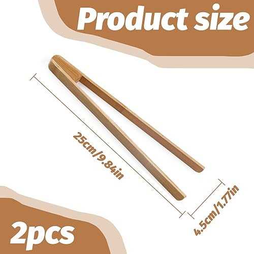 Lot de 2 pinces en bambou de 25 cm - Pince à grille-pain en bois - Pince alimentaire - Pince à concombre - Pour grille-pain, tranches de pain, concombres - Nail Gallerys