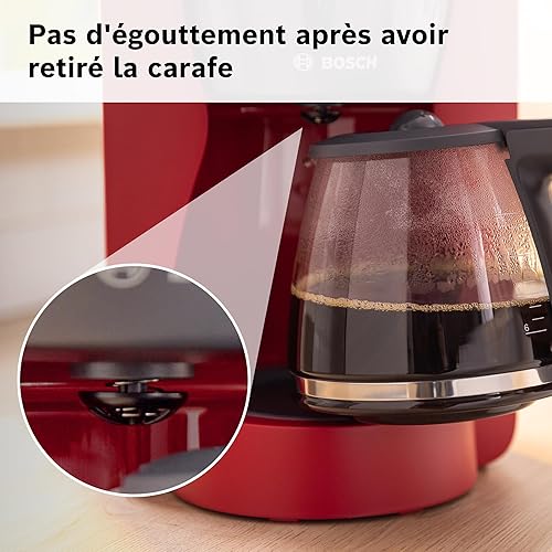 Bosch, machine à café filtre, MyMoment, réservoir d'eau amovible, carafe en verre, arrêt automatique, fonction Anti-Goutte, maintien au chaud 40 minutes, rouge foncé, TKA2M114 - Nail Gallerys