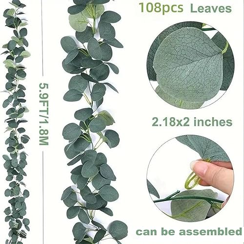 KASESSS 2 Pièces Eucalyptus Artificiel Guirlande, 180cm Feuillage Artificiel, Guirlande de Fleurs Artificielles, Faux Eucalyptus Vignes Feuilles d'Eucalyptus pour Murale Table Arche Mariage Deco - Nail Gallerys