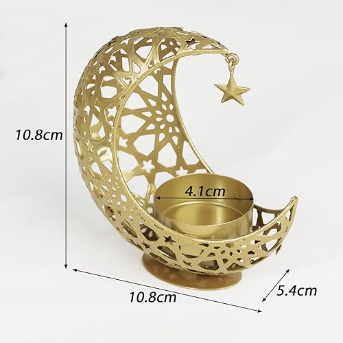 Photophore Lune Bougeoir Métal pour Eid Mubarak Noël Chandelier Support Lune Fourniture pour Bougie Décoration Ramadan Bricolage Chambre Salon Bureau Fête (Or) - Nail Gallerys
