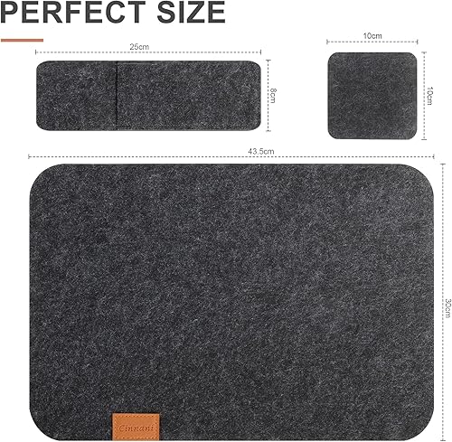 Cinnani Set de Table en Feutre Rectangulaire Gris Foncé, 18 Pièces : 6 Sets de Table + 6 Dessous de Verre + 6 Sacs à Couverts, Lavable, Antidérapant, Imperméable, Résistant à la Chaleur - Nail Gallerys