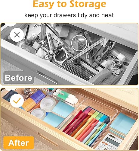 talifoca 16 pièces Organisateur Tiroir Bureau, Transparent Organiseurs de Tiroir pour Cosmétiques, rangement maquillage tiroir 4 Tailles pour Les Cuisines Bureaux Chambres Transparent - Nail Gallerys