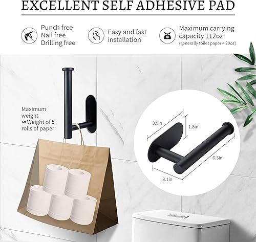 MisFun Porte Papier Toilette sans Perçage, Support de Papier Toilette Autocollant avec Étagère, Porte Rouleau Papier Toilette Mural en Acier Inoxydable pour Cuisine et Salle de Bain buanderie, Noir - Nail Gallerys