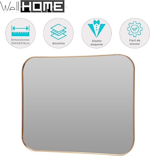 Miroir rectangulaire avec Cadre doré et Clips de Montage - Design élégant en Alliage d'aluminium pour décorer Votre Maison - Nail Gallerys