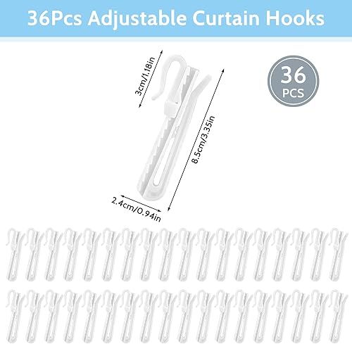 Molain Lot de 36 crochets de rideaux en plastique réglables avec système à cliquet 70/85 mm pour rideaux, rideaux de porte et rideaux de douche (85 mm) - Nail Gallerys