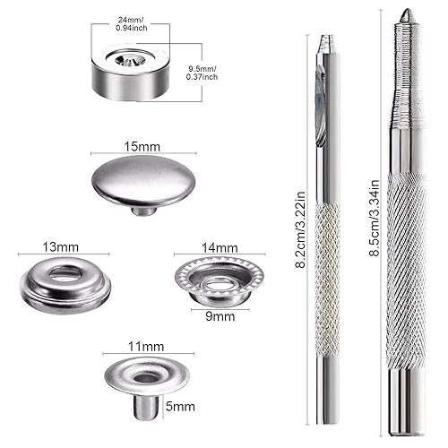 GGISUI 300 Pièces Bouton Pression Metal, Pressions Couture avec 3 Pièces Outil de Fixation Boutons Pression pour Cuir/Rideau/Tissu jeans/Décoration Bricolage/Artisanat (15mm) - Nail Gallerys
