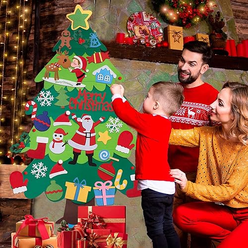 Feutre Arbre de Noël 2025, Sapin en Feutrine 102CM pour Enfant, Ensemble DIY avec 32 Ornements Détachables, Décoration Murale - Nail Gallerys
