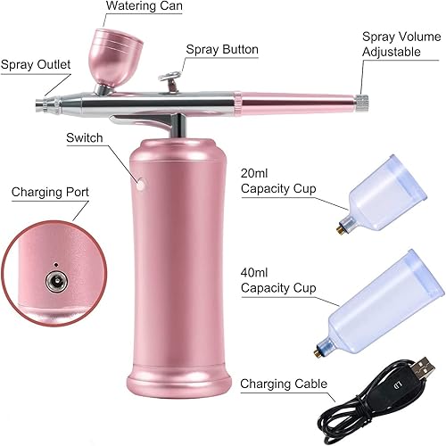 Joyeee aerographe, portatif rechargeable Haute précision Double Action compresseur réglable pour modélisme, gâteau, créations Artisanales, Tatouage, Maquillage, Peinture et manucure, rose clair - Nail Gallerys