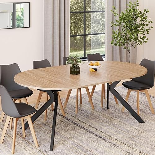 IDMarket - Table à Manger Extensible Ronde Alix 4-10 Personnes Pied araignée Bois et Noir 110-200 cm - Nail Gallerys