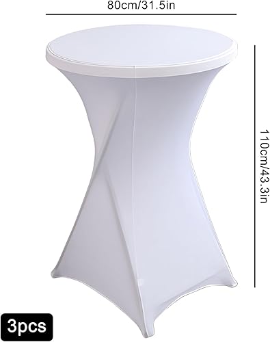 Housse Mange Debout, Lot de 3 Nappe Extensible en Spandex Blanc, Nappe Mange Debout Anti Tache, Nappe Ronde Blanche Ajustée pour Table Haute Cocktail Mariage Fête Banquet, 80 X 110 cm, Blanc - Nail Gallerys