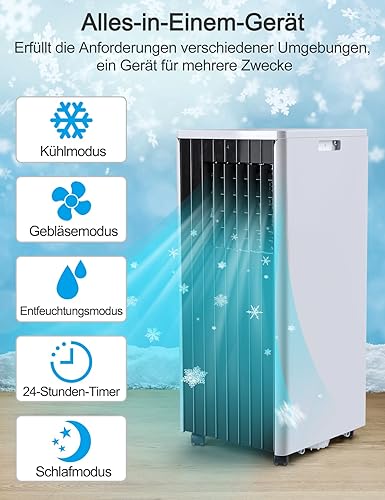 IAGREEA Climatiseur Mobile, Climatisation 5 en 1 | Refroidir Déshumidifier Ventiler Minuterie Sommeil, 9000 BTU/h (2,6 kW) Appartement Chambre Climatisation avec tuyau d'évacuation, Air Conditioner - Nail Gallerys