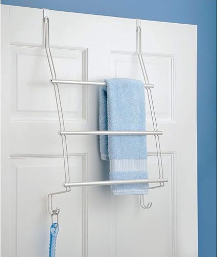 mDesign Porte-Serviettes à Monter sans perçage – Porte-Serviettes de Porte Facile à accrocher – comme Porte-Serviettes de Douche, Porte-Serviettes et pour vêtements – en Acier Inoxydable Robuste - Nail Gallerys