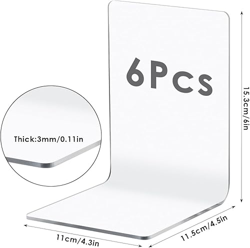 6Pcs Porte-Livres en Acrylique Transparent, OctBird Présentoirs de Livre en Acrylique Support Livre Transparent Polyvalent, Support Livre de Table en Acrylique pour Bureau, Maison, 10x10x13 CM - Nail Gallerys