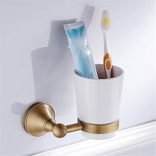 QTDZ Porte-Brosse À Dents Brossé en Laiton Antique Salle De Bains Rétro Brosse À Dents Becher Porte-Mur Suspendu Céramique Simple Tasse De Salle De Bain Accessoires De Salle De Bain - Nail Gallerys