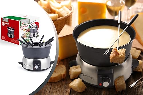 MAGNANI Appareil à fondue électrique pour 8 personnes. Fondue Chinoise, Bourguignonne, Savoyarde, Chocolat. Services à fondu capacité 1,75 Litres 800W. - Nail Gallerys