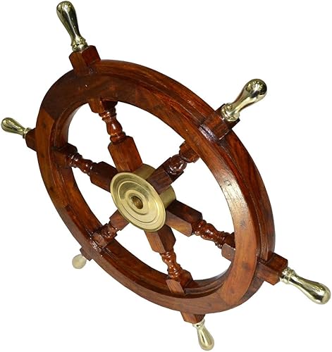 Bateau de roue navires volant nautique Roue Bois de roue Roue vintage nautique Décor nautique meubles nautique Antiquités nautique Art – avec poignée de laiton, Natural Wood Finish, 76.20 cm - Nail Gallerys