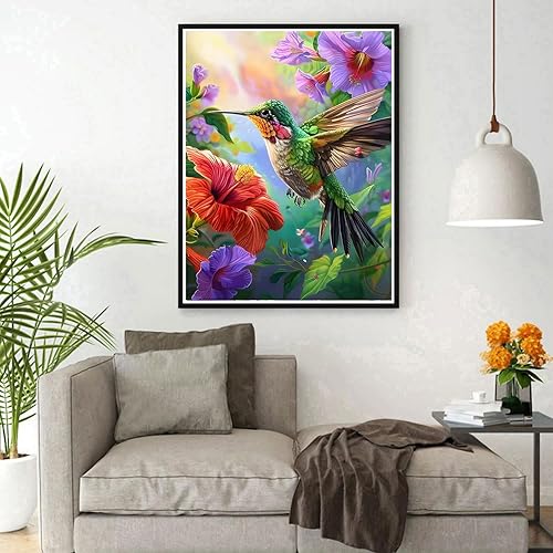 DPHERO 5D Colibri Diamond Painting Kits, DIY Fleurs Colorées Art du Diamant Painting Kit Complet, Oiseaux Broderie Kits de Peinture sur Diamant Point de Croix Painting pour Adultes Débutants 30x40cm - Nail Gallerys