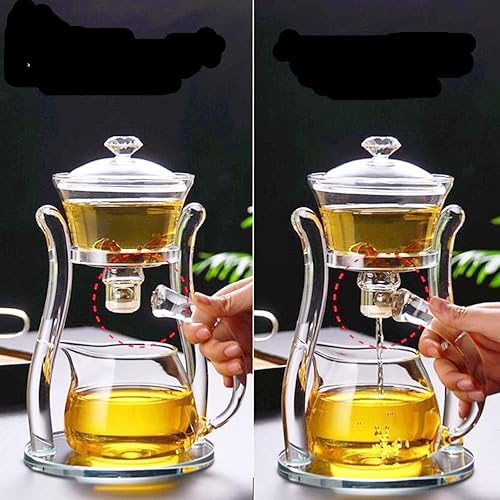 Mozeo Lazy Kungfu Théière semi-automatique en verre avec ventouse pour infusion d'eau automatique – Service à thé à fleurs de bureau (théière transparente + 6 tasses) - Nail Gallerys