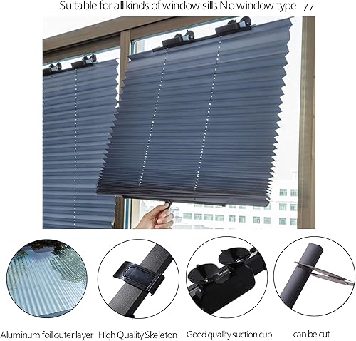 SHUITUKOUU Store Occultant avec Ventouses, Store Plissé, Rideau D'ombrage Isolant De Protection Solaire, pour Salle De Bain De Balcon De Voiture, sans Perçage,W80*H180cm/W31.49*H70.86in - Nail Gallerys