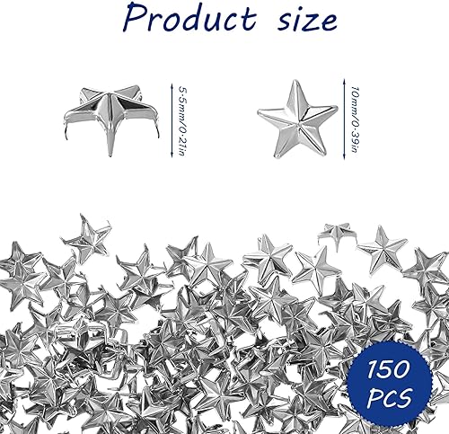 Lnngub Lot de 150 clous en forme d'étoile de 10 mm pour vêtements, petits rivets en forme d'étoile en cuir pour vêtements, punk, ceinture, sac, chaussures, casquettes, bricolage, maroquinerie, argenté - Nail Gallerys